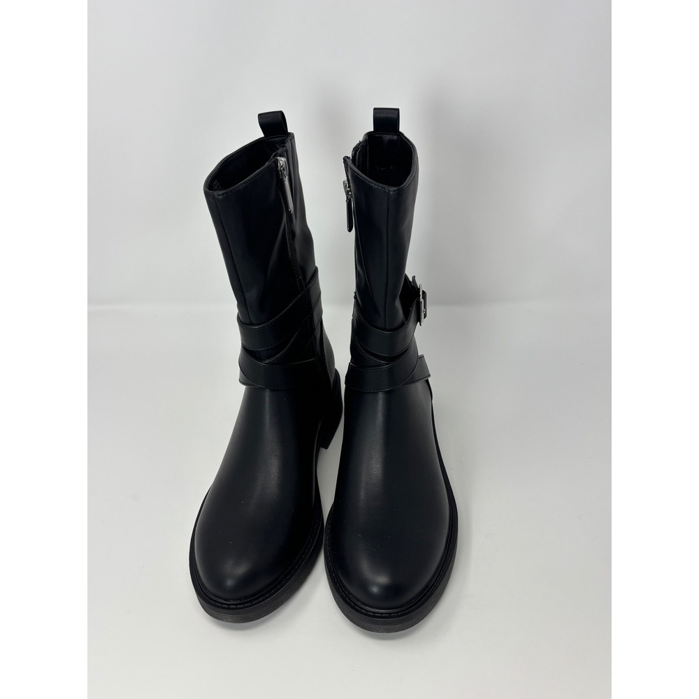 Style & Co Torrinn Black Moto Mid-Calf Boots Womens 6.5 M F44269 Lug Sole Zipper